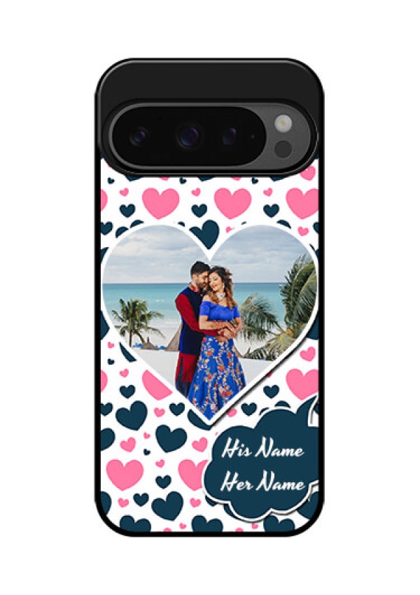 Google Pixel 9 Pro 5G Custom Glass Phone Case - Pink and Blue Heart Design