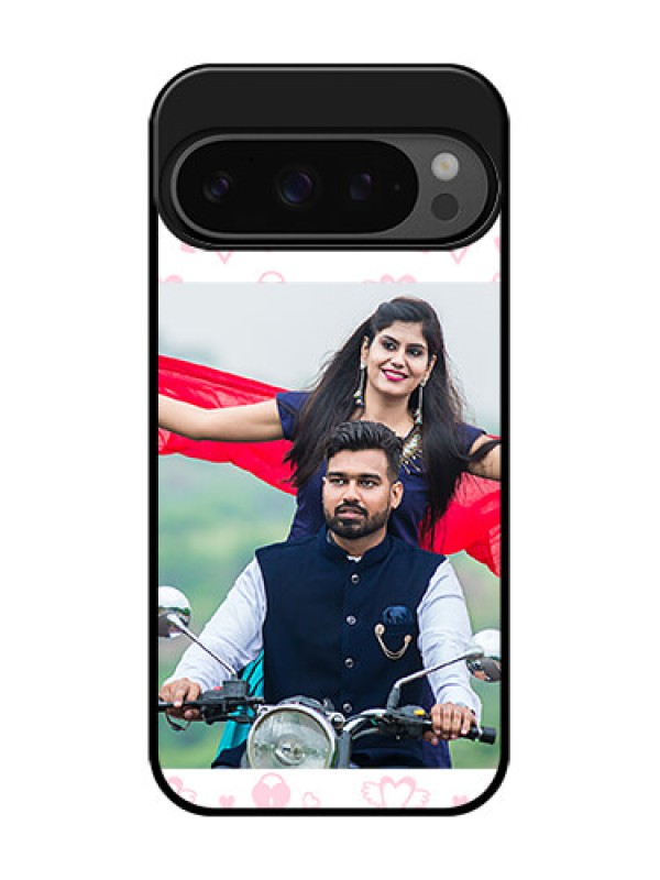 Custom Google Pixel 9 Pro 5G Custom Glass Phone Case - Pink Flying Heart Design