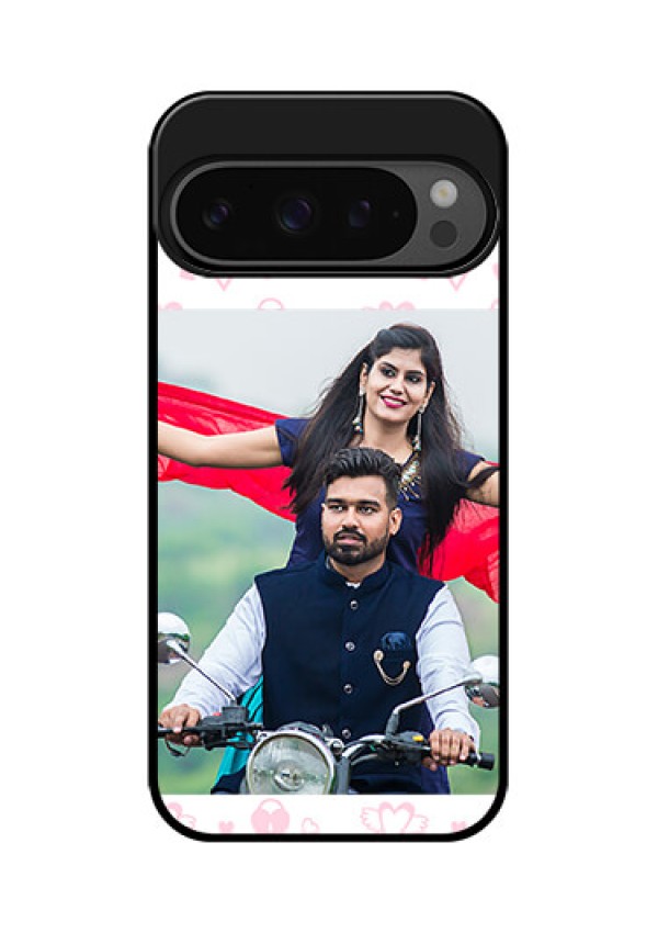 Google Pixel 9 Pro 5G Custom Glass Phone Case - Pink Flying Heart Design