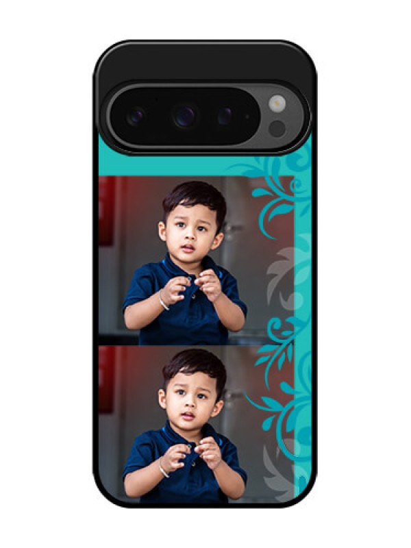 Custom Google Pixel 9 Pro 5G Custom Glass Phone Case - With Photo And Green Floral Design