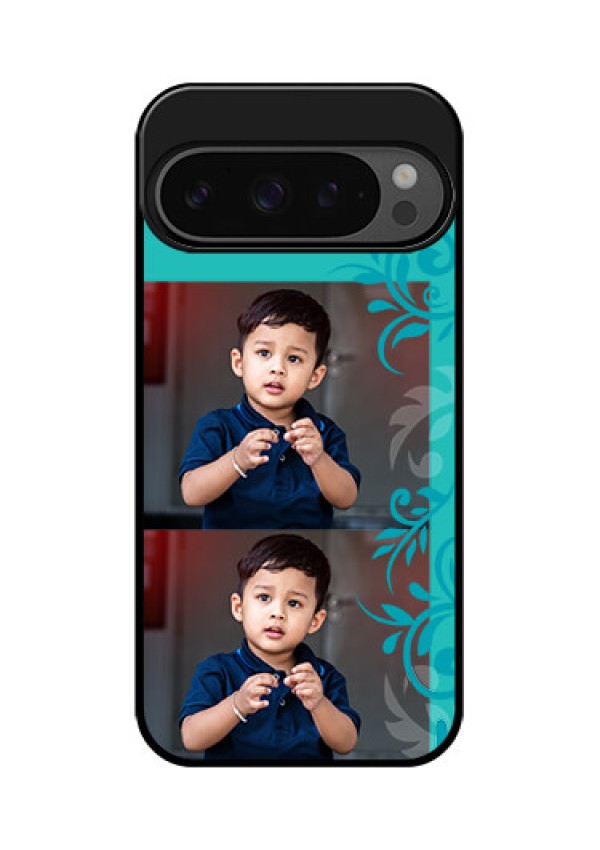 Google Pixel 9 Pro 5G Custom Glass Phone Case - With Photo And Green Floral Design