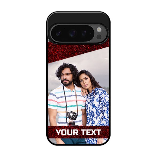Google Pixel 9 Pro 5G Custom Glass Phone Case - Image Holder With Glitter Strip Design