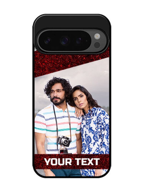 Custom Google Pixel 9 Pro 5G Custom Glass Phone Case - Image Holder With Glitter Strip Design