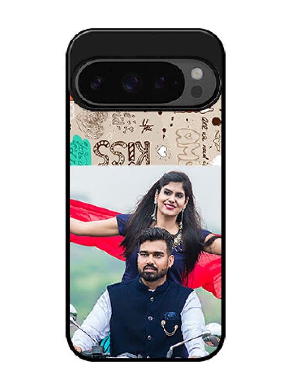 Custom Google Pixel 9 Pro 5G Custom Glass Phone Case - Love Doodle Pattern