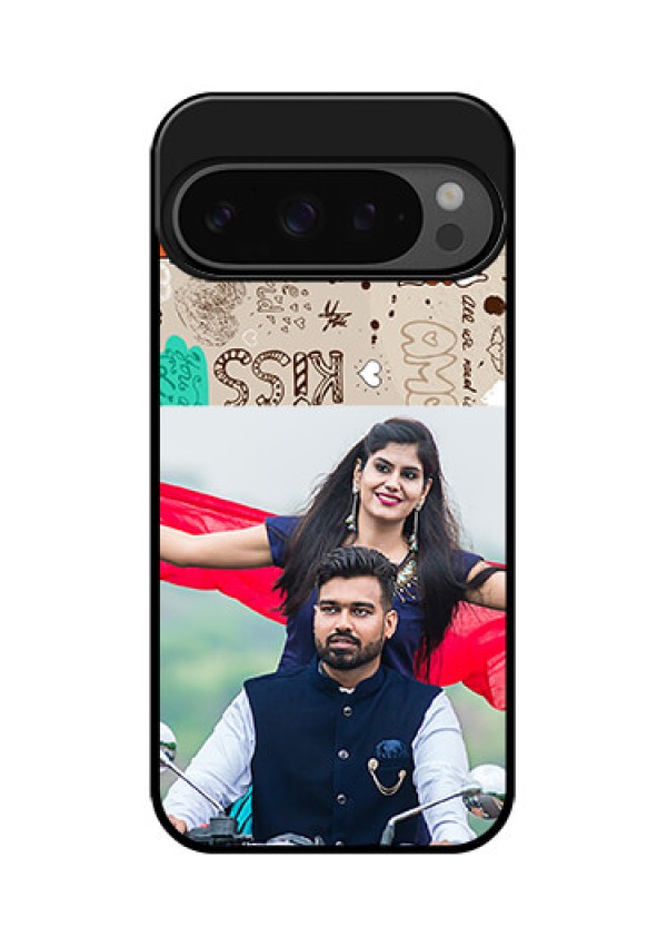 Google Pixel 9 Pro 5G Custom Glass Phone Case - Love Doodle Pattern