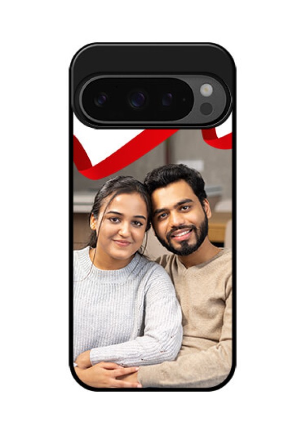 Google Pixel 9 Pro 5G Custom Glass Phone Case - Red Ribbon Frame Design