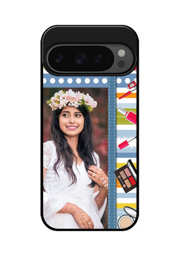 Google Pixel 9 Pro 5G Custom Glass Phone Case - Makeup Icons Design