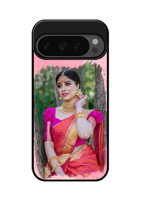 Google Pixel 9 Pro 5G Custom Glass Phone Case - Gold Glitter Splash Design