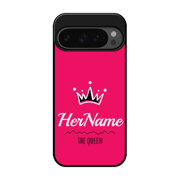 Google Pixel 9 Pro 5G Custom Glass Phone Case - Queen With Name Design