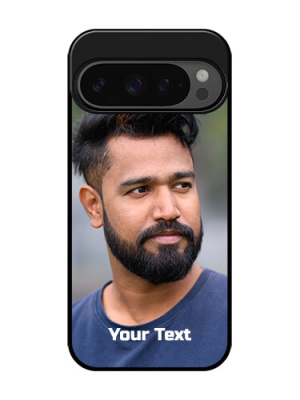 Custom Google Pixel 9 Pro 5G Custom Glass Phone Case - Photo With Text Design