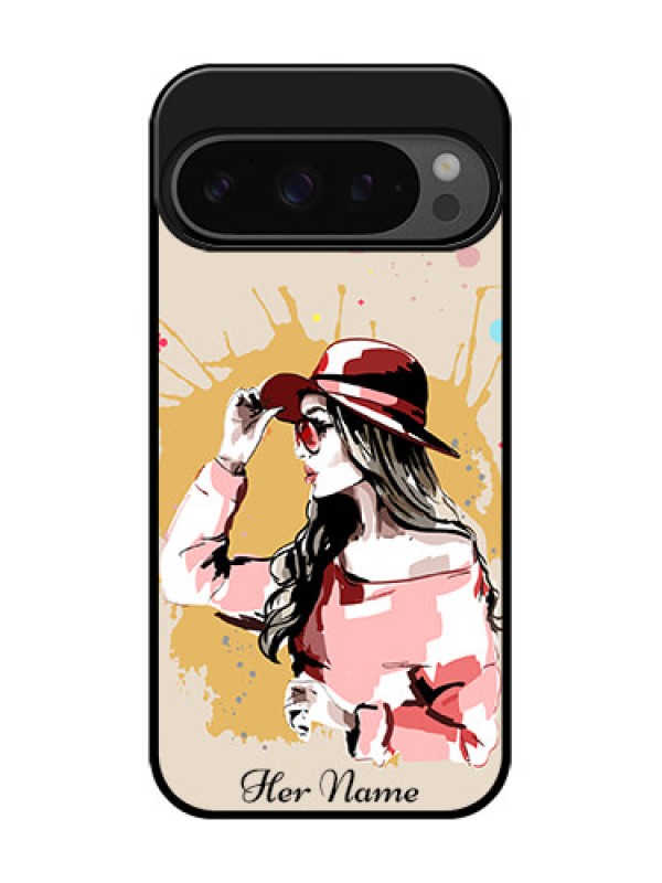 Custom Google Pixel 9 Pro 5G Custom Glass Phone Case - Women With Pink Hat Design