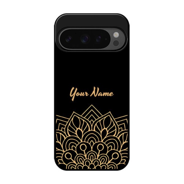 Google Pixel 9 Pro 5G Custom Glass Phone Case - Golden Mandala Design