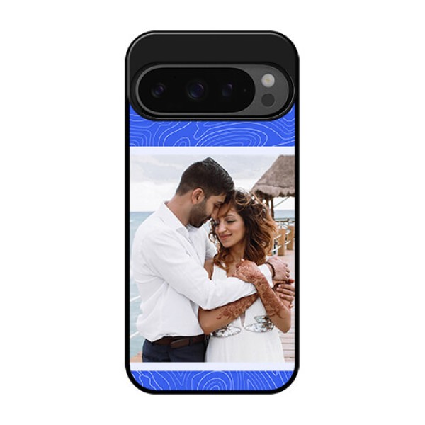 Google Pixel 9 Pro 5G Custom Glass Phone Case - Curved Line Art With Blue And White Design