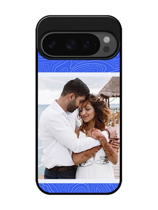 Custom Google Pixel 9 Pro 5G Custom Glass Phone Case - Curved Line Art With Blue And White Design