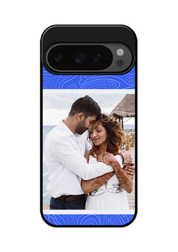 Google Pixel 9 Pro 5G Custom Glass Phone Case - Curved Line Art With Blue And White Design