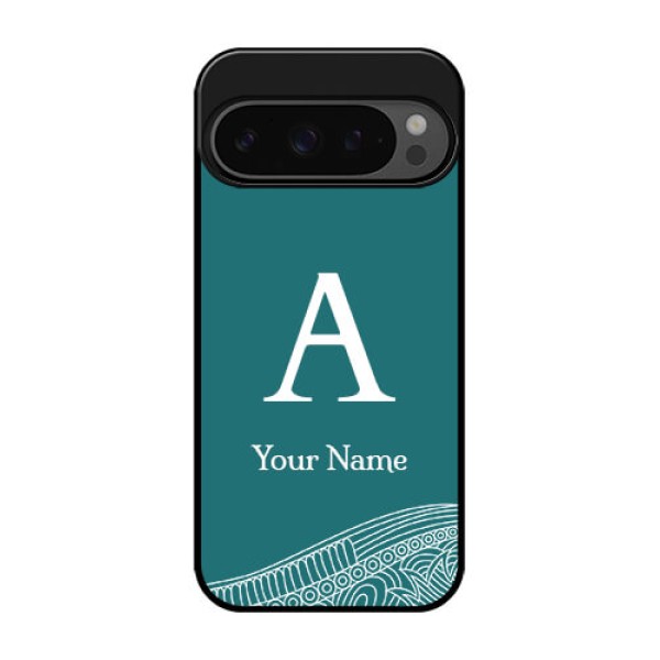 Google Pixel 9 Pro 5G Custom Glass Phone Case - Line Art Pattern With Custom Name Design