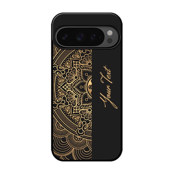 Google Pixel 9 Pro 5G Custom Glass Phone Case - Mandala Art With Custom Text Design