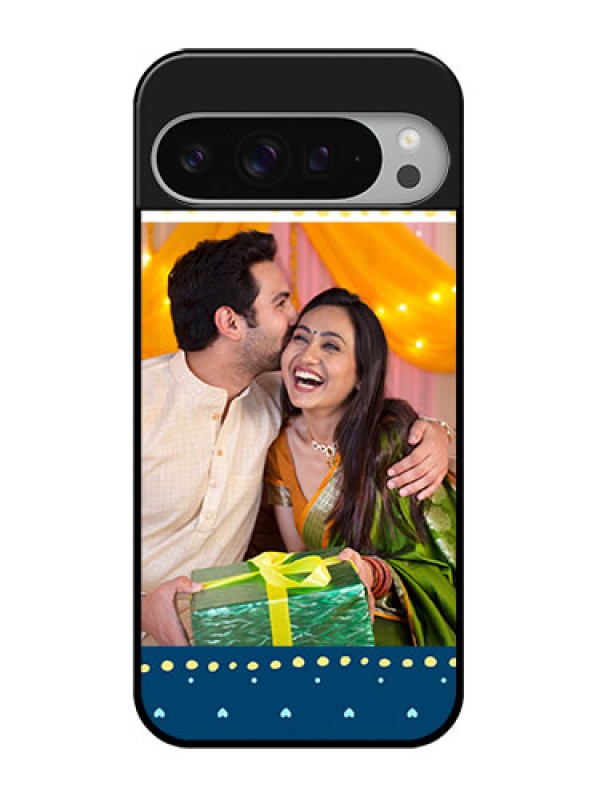 Custom Google Pixel 9 Pro Xl Custom Glass Phone Case - White And Blue Abstract Design