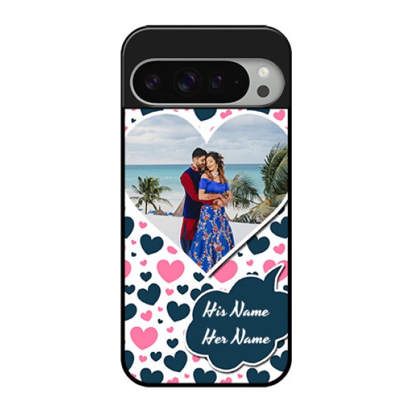 Google Pixel 9 Pro Xl Custom Glass Phone Case - Pink and Blue Heart Design