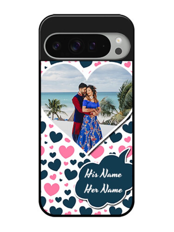 Custom Google Pixel 9 Pro Xl Custom Glass Phone Case - Pink and Blue Heart Design