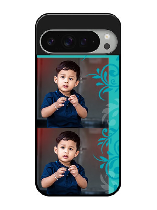 Custom Google Pixel 9 Pro Xl Custom Glass Phone Case - With Photo And Green Floral Design