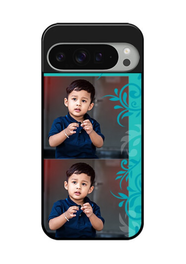 Google Pixel 9 Pro Xl Custom Glass Phone Case - With Photo And Green Floral Design