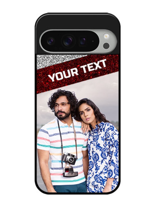 Custom Google Pixel 9 Pro Xl Custom Glass Phone Case - Image Holder With Glitter Strip Design