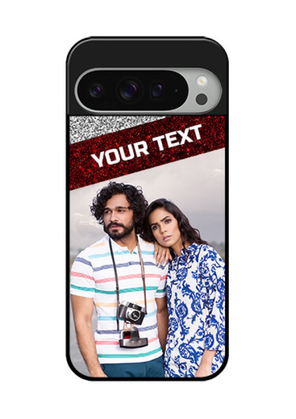 Google Pixel 9 Pro Xl Custom Glass Phone Case - Image Holder With Glitter Strip Design
