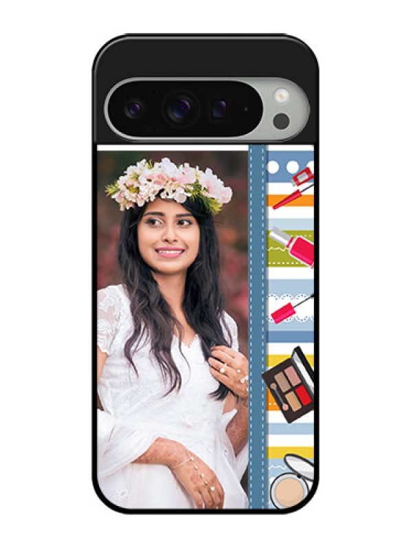 Custom Google Pixel 9 Pro Xl Custom Glass Phone Case - Makeup Icons Design