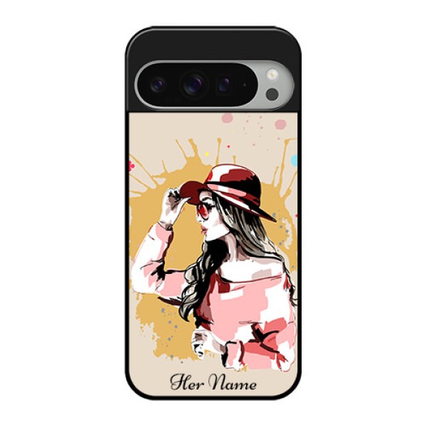 Google Pixel 9 Pro Xl Custom Glass Phone Case - Women With Pink Hat Design
