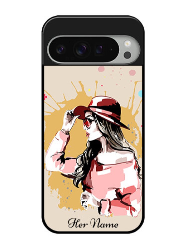 Custom Google Pixel 9 Pro Xl Custom Glass Phone Case - Women With Pink Hat Design