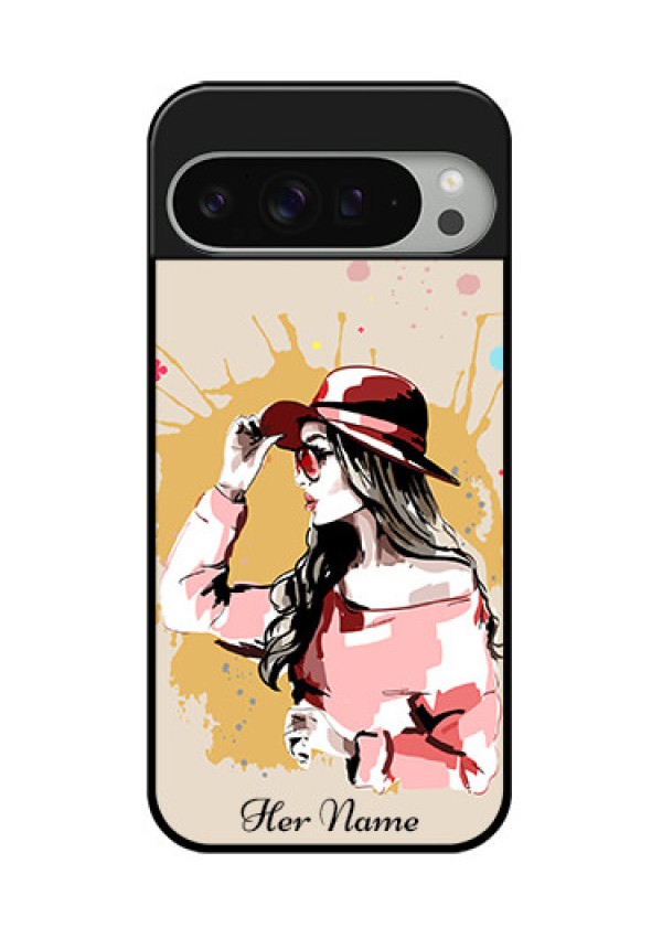 Google Pixel 9 Pro Xl Custom Glass Phone Case - Women With Pink Hat Design