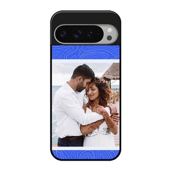 Google Pixel 9 Pro Xl Custom Glass Phone Case - Curved Line Art With Blue And White Design