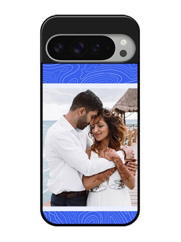 Custom Google Pixel 9 Pro Xl Custom Glass Phone Case - Curved Line Art With Blue And White Design