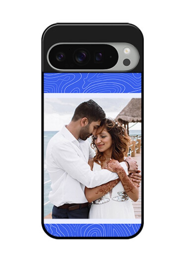 Google Pixel 9 Pro Xl Custom Glass Phone Case - Curved Line Art With Blue And White Design