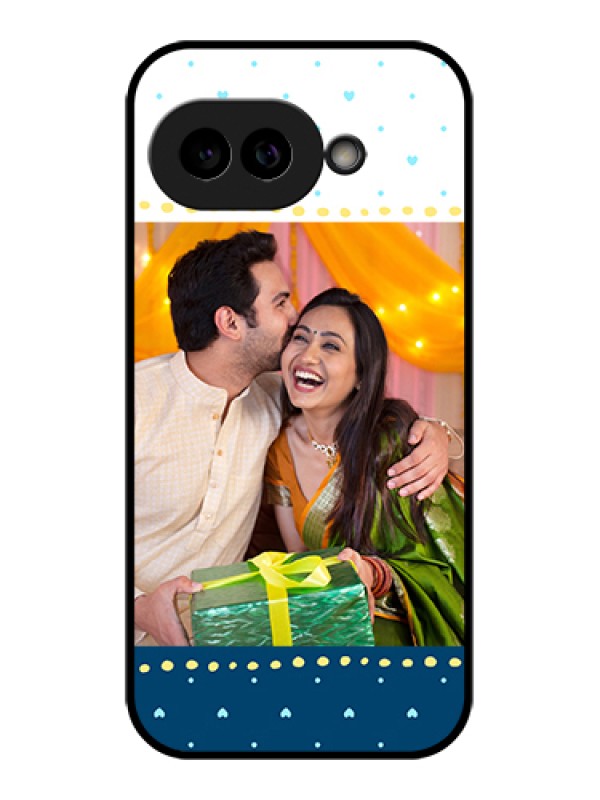 Custom Pixel 9A 5G Custom Glass Phone Case - White And Blue Abstract Design