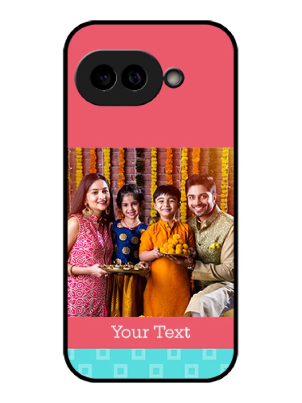 Custom Pixel 9A 5G Custom Glass Phone Case - Peach & Blue Color Design