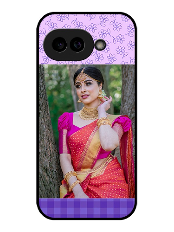 Custom Pixel 9A 5G Custom Glass Phone Case - Purple Floral Design