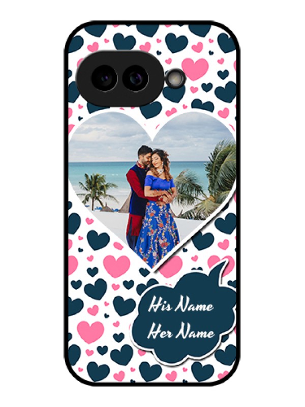 Custom Pixel 9A 5G Custom Glass Phone Case - Pink & Blue Heart Design