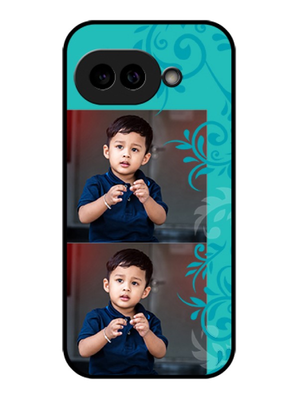 Custom Pixel 9A 5G Custom Glass Phone Case - With Photo And Green Floral Design
