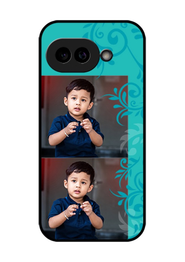 Pixel 9A 5G Custom Glass Phone Case - With Photo And Green Floral Design
