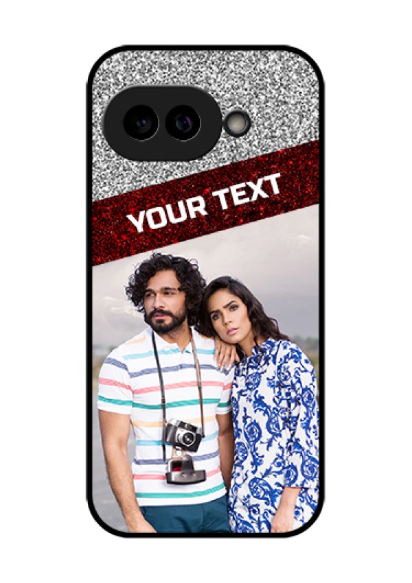 Pixel 9A 5G Custom Glass Phone Case - Image Holder With Glitter Strip Design