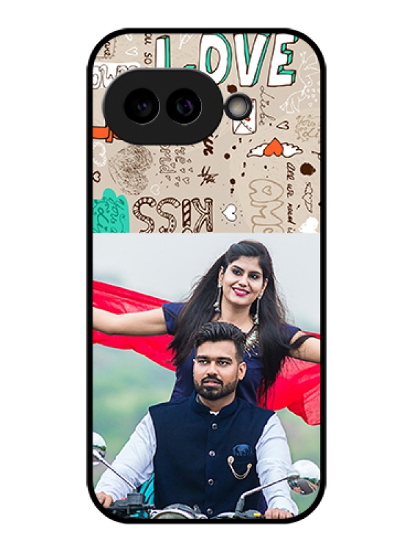 Custom Pixel 9A 5G Custom Glass Phone Case - Love Doodle Pattern