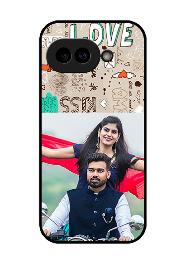 Pixel 9A 5G Custom Glass Phone Case - Love Doodle Pattern