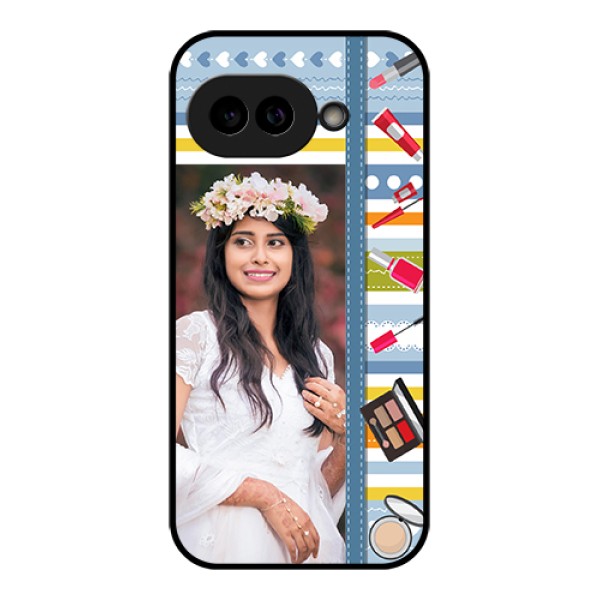 Pixel 9A 5G Custom Glass Phone Case - Makeup Icons Design