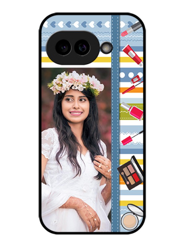 Custom Pixel 9A 5G Custom Glass Phone Case - Makeup Icons Design