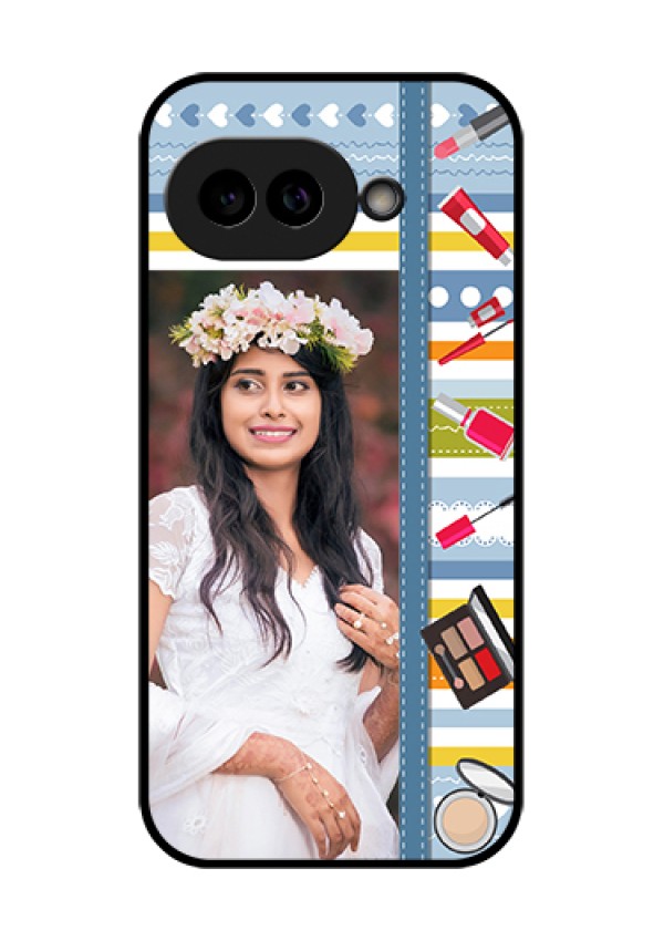 Pixel 9A 5G Custom Glass Phone Case - Makeup Icons Design