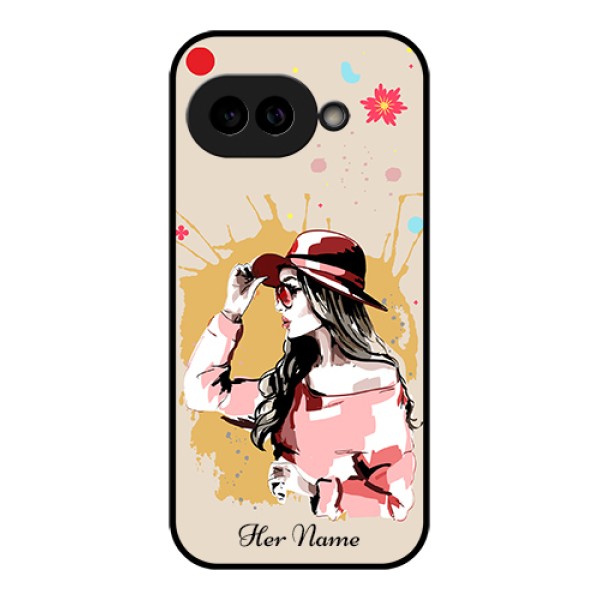 Pixel 9A 5G Custom Glass Phone Case - Women With Pink Hat Design