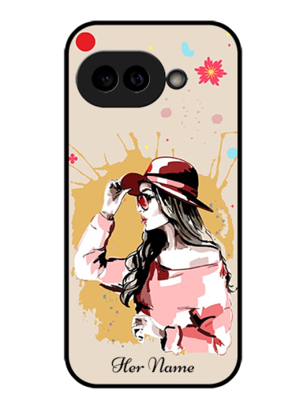 Custom Pixel 9A 5G Custom Glass Phone Case - Women With Pink Hat Design