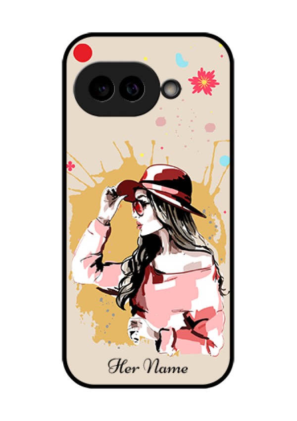 Pixel 9A 5G Custom Glass Phone Case - Women With Pink Hat Design
